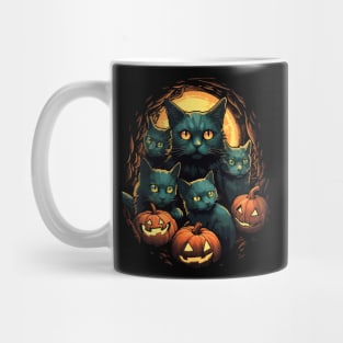 Halloween Scary Black Cats Cute Pumpkin Mug